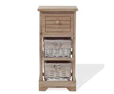 Rebecca Mobili Mesita de Noche de Madera y Mimbre, Mueble de baño con 3 cajones, Estilo Shabby, baño Sala de Estar, Ideas decoración hogar - Medidas: 63 x 30 x 27 (AxANxF) - Art. RE6105