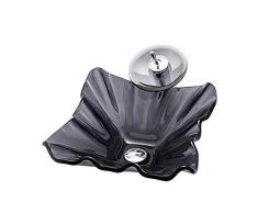 Basinnes Lavamanos de Cristal Templado Negro pétalo, Lavabo Simple sobre el mostrador, lavamanos de encimera Brillante Lateral Grueso, Juego de artículos Sanitarios, artículos de tocador para(420 mm)