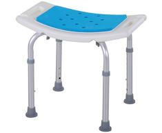HOMCOM Taburete de Ducha Silla de Baño con Altura Ajustable en 6 Niveles Diseño Antideslizante para Ancianos o Movilidad Reducida 52x30x39-51 cm