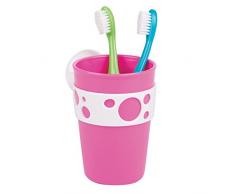 mDesign Porta cepillos de dientes en PVC para fijar con ventosas – Soporte cepillo dientes para colocar en la pared sin perforar – Vaso para cepillos dentales – Color rosa