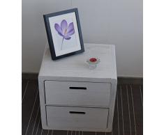 Rebecca Mobili mesita de Noche con 2 cajones, cajonera de baño, Madera de Paulownia, Blanco decapado, Estilo Shabby - Medidas: 44,5 x 44 x 35 cm (AxANxF) - Art. RE4031