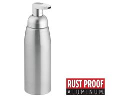 mDesign Dispensador de jabon recargable - Dosificador de espuma en aluminio con válvula dosificadora - Dispensador de gel con capacidad de 414 ml - pulido/plata mate