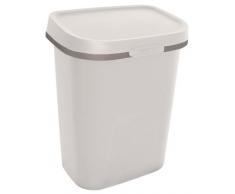 Allibert 214904 Mistral - Papelera con tapa (polipropileno, 25,6 x 19 x 31,8 cm), color plateado y blanco