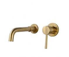 HomeLava Grifo de 2 Orificios de Lavabo, Dorado Grifo Giratorio 360 °, Agua de Saliente 20 cm