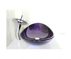 HomeLava Lavabo Sobre Encimera Ovalado con Grifo de Cascada,Conjunto de Lavabo,Drenaje de Agua y Anillo de Montaje,Púrpura