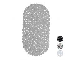 Relaxdays Alfombrilla Bañera, Apariencia de Piedras, Antideslizante, con ventosas, Lavable, 36 x 68 cm, 1 Ud, Gris, PVC