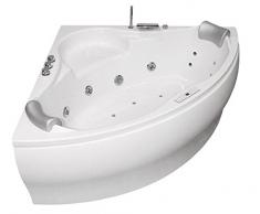 Whirlpool Bañera Caribe profesional fabricado en Alemania 140 x 140 o de 150 x 150 cm con 21 boquillas de masaje + iluminación bajo el agua/luz + calefacción + Desinfección de Ozono + con grifo mezclador de latón baño de