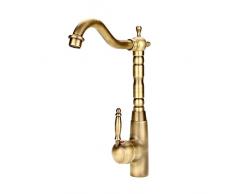 Grifo Mezclador De Tubería De Agua Fría Caliente Antiguo Retro Latón Sólido Mezclador De Grifo del Fregadero con Un Solo Orificio Una Manija Lavabo Cabeza para Baño De Cocina