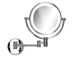 Navaris Espejo de Aumento para Pared de baño - Espejo con luz LED y Aumento x5 y x1 - Espejo Giratorio 360° Doble Cara para Maquillaje y Afeitado
