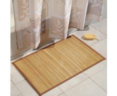 iDesign Alfombra antideslizante, alfombra de madera de bambú extralarga, alfombrilla de baño, cocina y pasillo repelente al agua, marrón claro