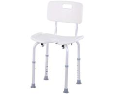 HOMCOM Taburete de Ducha Silla de Baño con Respaldo Altura Ajustable en 6 Niveles Pies Antideslizantes para Ancianos 39,5x36,5x71-83,5 cm Blanco