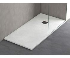 Plato Ducha Resina Efecto Pizarra Extraplano, Resistente al Rayado y Alta Durabilidad, Fácil Instalación y Limpieza y Muy Agradable al Tacto 80x140 Blanco