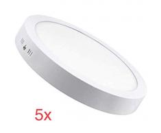 Led Atomant Pack 5x Plafón Downlight Led redondo, 18 W, Superficie, Frio 6500K. 1600 lumenes reales Driver incluido, Blanco Frío, 225 Mm