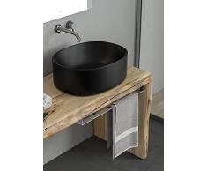 Dafne Italian Design - Mueble de baño Moderno con Lavabo suspendido – Castaño Natural Pulido – Lacado Blanco Mate Soporte de cerámica Negro Mate