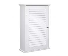 VASAGLE Armario de Pared, Armario Colgante de Baño, Armario para Medicamentos con Estante Ajustable y Puerta con Persiana, 40 x 16 x 60 cm, Madera, Blanco BBC24WT