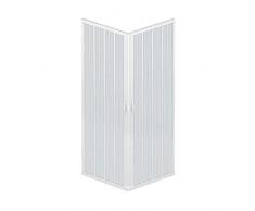 Mampara de ducha de dos puertas con cierre de ángulo de 90º Producto de PVC no tóxico autoextinguible. Se puede reducir en tamaño mediante el corte del carril. Color blanco.