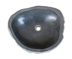 Nishore Lavabo Rústico Forma Ovalada de Piedra de Río Natural 38-45 cm Lavamanos Baño