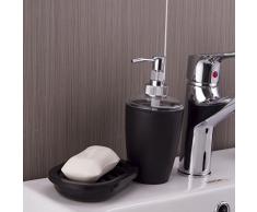 Pixnor 4 piezas de baño Set de accesorios - dispensador de jabón, jabón plato, sostenedor del cepillo de dientes, vaso (negro)