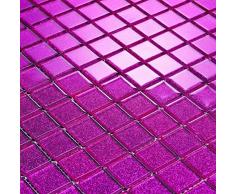 Transparente cristal mosaico azulejos Matte en rosa oscuro con purpurina. Revestimiento para paredes (MT0018 GTDE) Matte es 30 cm x 30 cm