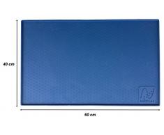 Happilax Alfombrilla de Silicona Premium para comederos de Perros y Gatos, con Borde Extra Alto y Superficie Antideslizante, Azul, L, 60 x 40 cm