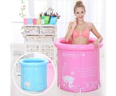 Tinksky adultos bañera plegable y portátil super-thick PVC inflable bañera de plástico cilíndrico con cojín (color rosa)