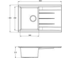 respekta Lavabo Fregadero Cocina Fregadero Integrado Granito Fregadero Mineralite 80 X 50 Negro