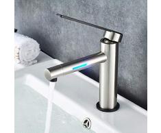 GRIFEMA DOVER-G11002A LED Mezclador de lavabo Grifo 2 Cambio de color según la temperatura del agua sin batería, instalación universal de presión de agua, níquel cepillado