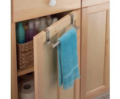 iDesign Barra toallero para puerta, pequeño toallero de baño y cocina de acero, colgador de paños de cocina para colocar en la puerta del armario, plateado mate