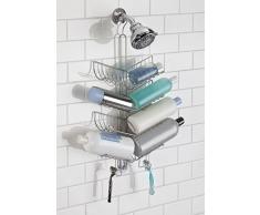 mDesign estantería baño con ventosas - Práctico organizador de ducha colgante de acero inoxidable con 8 cestas de baño - Tenga todo a mano en su bañera o ducha