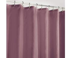 mDesign Cortina de baño antimoho – Práctica cortina para bañera y ducha de poliéster – Moderna cortina decorativa impermeable con 12 ojales reforzados y peso en el dobladillo – ciruela/lila