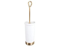 mDesign Escobillero – Moderna escobilla de baño – Portaescobilla de alta calidad fabricada en metal resistente y plástico – blanco y latón