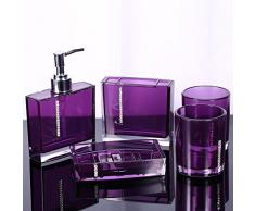 Yosoo Juego de 5 pieza Excelentes cuarto de baño (de alta calidad acrílico) baño accesorio Juego de botellas de loción, soporte para cepillo de dientes, vaso de cepillo de dientes, jabonera