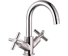 Hudson Reed FJ305 - Grifo Mezclador Serie 1 con Caño Giratorio Para Lavabo - Incluye Desagüe & Tirador - Latón Sólido Cromado - Estilo Monoforo Bimando - Mandos a Cruceta - GriferÃa Para Baño Moderno