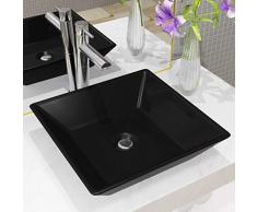 vidaXL Lavabo Cuadrado Cerámica Negro 41,5x41,5x12 cm Lavamanos Lavatorio Baño