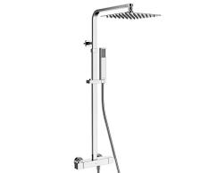 Columna de ducha WELQUIC, Columna de ducha termostática ajustable con mezclador termostático en altura Kit de ducha de columna de ducha mecánica en latón cromado macizo - Plata