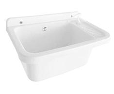 Adventa Fregadero de Pared con dispensador de jabÃ³n, de Resina para Exterior, Blanco, 59 x 39 x 28