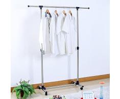 Songmics LLR01L Perchero Barra para Colgar la Ropa Ajustable con Ruedas Ganchos Perchas