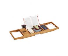 Relaxdays Bandeja BaÃ±era Grande, Atril Libros, Soporte Tablet, Tabla BaÃ±o, BambÃº, 1 Ud, Extensible 70-105 cm, MarrÃ³n