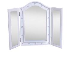 HOMCOM Espejo de Maquillaje con Luz LED Plegable Espejo Triple de Mesa Regalo Original para Mujer Cargo con Batería Espejo Cosmético con Iluminación 73x53.5x4.5cm