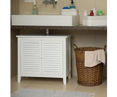 Relaxdays Lamell Mueble del Lavabo, Bambú, Blanco, 67x30x60 cm