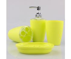 Pixnor 4pc conjunto de accesorio plástico elegante baño jabón plato dosificador Portacepillos (amarillo)