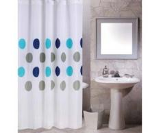 MSV 140781 - Cortina de Ducha (poliéster y plástico, 180 x 200 x 0,1 cm, 12 Anillas), diseño de gráfico, Color Azul, Gris y Blanco