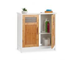 Relaxdays Mueble Lavabo con Balda Regulable, DM-Bambú, Blanco-Marrón, 60 x 60 x 30 cm