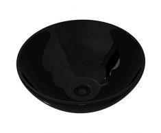 vidaXL Lavabo de Baño Moderno Redondo Cerámica Negro Brillo Lavamanos de Aseo