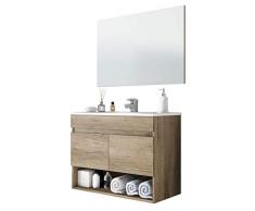 Miroytengo Mueble de baño suspendido con Espejo Incluido de diseño Moderno con Dos Puertas y Hueco Abierto 80x45x64 cm SIN LAVAMANOS