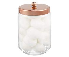 mDesign Frasco de cristal para cosmética – Organizadores de cosméticos con tapa para sales de baño, discos de algodón, etc. – Versátil contenedor de vidrio para lavabo – transparente/dorado rojizo