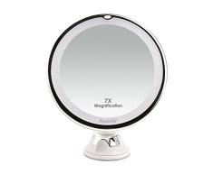 Auxmir Espejo Maquillaje con Luz LED 7X de Aumento Espejo Cosmético Luminoso con Ventosa Fuerte, Espejo de Mesa y para Pared, 360° de Rotación, Blanco