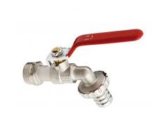 Válvula de grifo de jardín de 3/4 con mango rojo y tapón de manguera de metal para exteriores, grifo BSP, rosca Wärmer System PSW Trade SUPPLIERS LTD