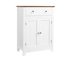 VASAGLE Armario para baño, Mueble de baño con cajón y balda Ajustable, con Estilo rústico, Madera, Blanco y marrón, 60 x 30 x 80 cm, BBC62WT
