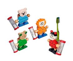 Portacepillos de Dientes Infantil en Madera, animalitos con Reloj de Arena. Lote 8 Unidades.Regalos para cumpleaños